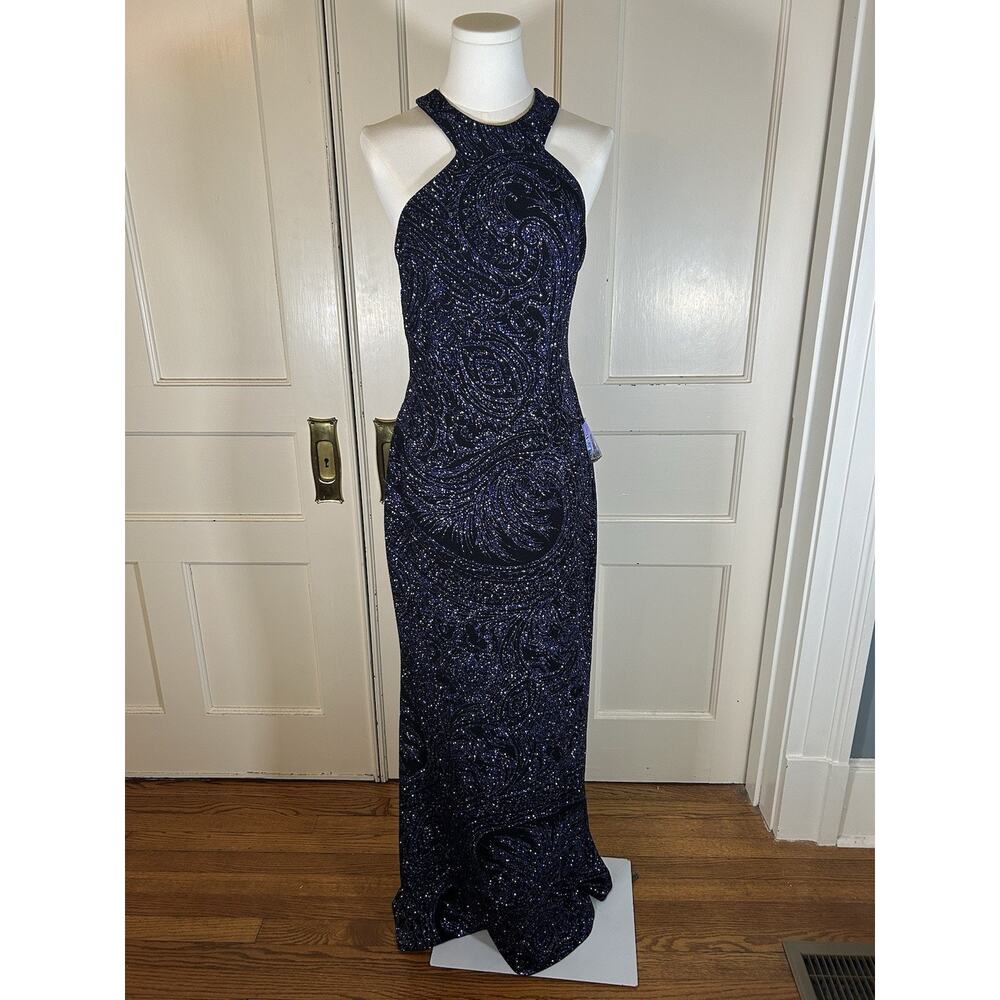 Y2K Morgan And Co Glitter Backless Prom Formal Dress Juniors Size 9 Purple NWT